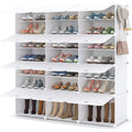 Meuble a chaussures 7 niveaux avec portes, rangement jusqua 42 paires pour entree, chambre ou salon, blanc