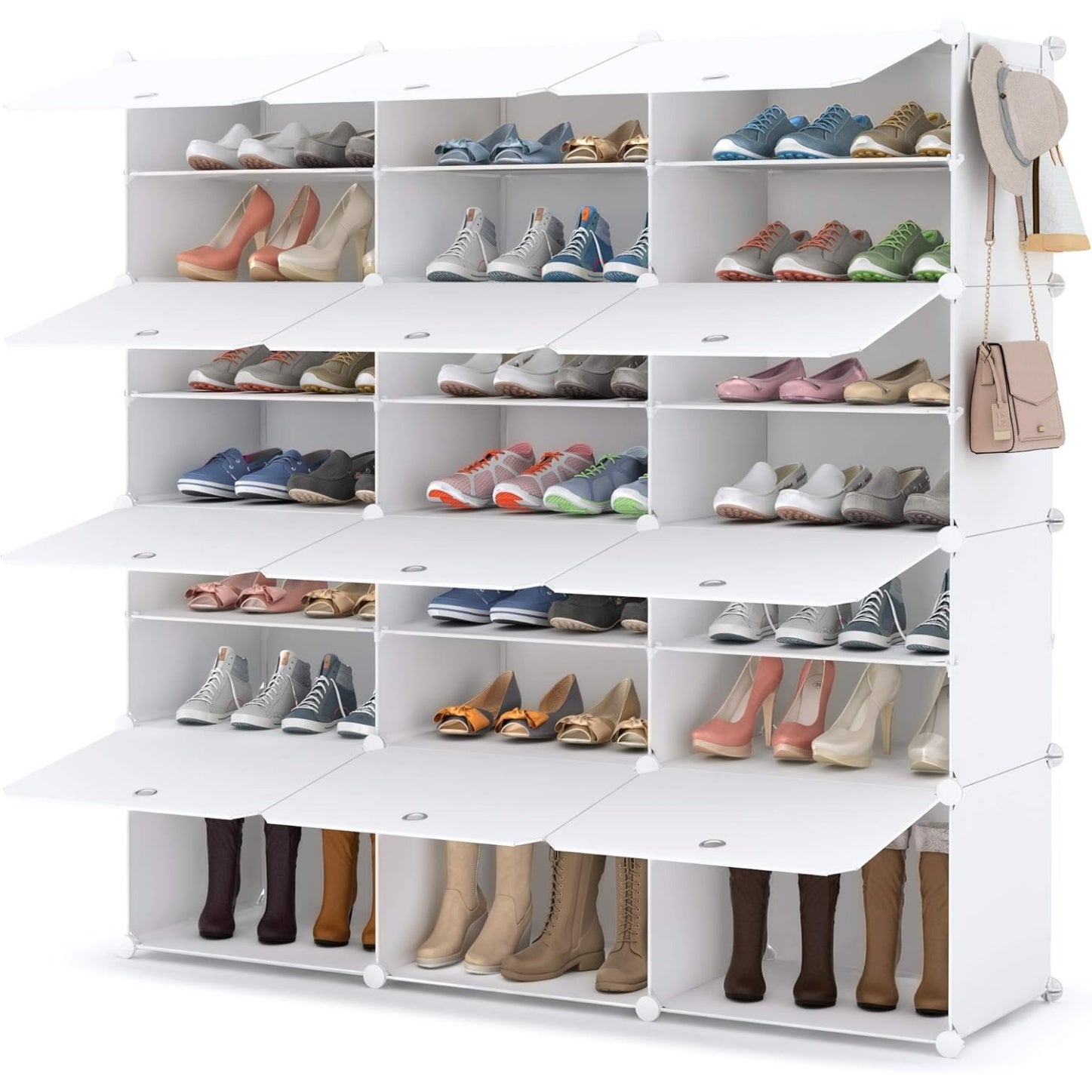 Meuble a chaussures 7 niveaux avec portes, rangement jusqua 42 paires pour entree, chambre ou salon, blanc