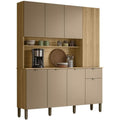 Buffet grande capacite avec huit portes, un tiroir et dix huit niches de rangement, decor chene et gris taupe, 161 x 200 x 38,8 cm