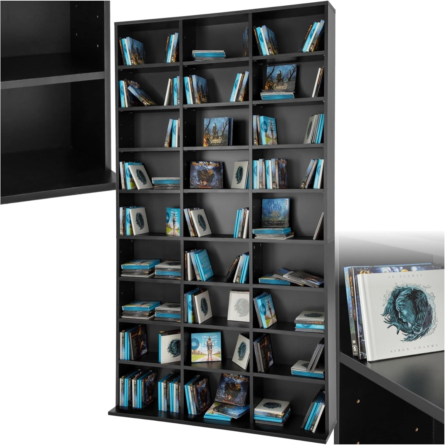Biblioth¨¨que haute avec nombreux compartiments pour CD et DVD, meuble de rangement moderne 180 cm