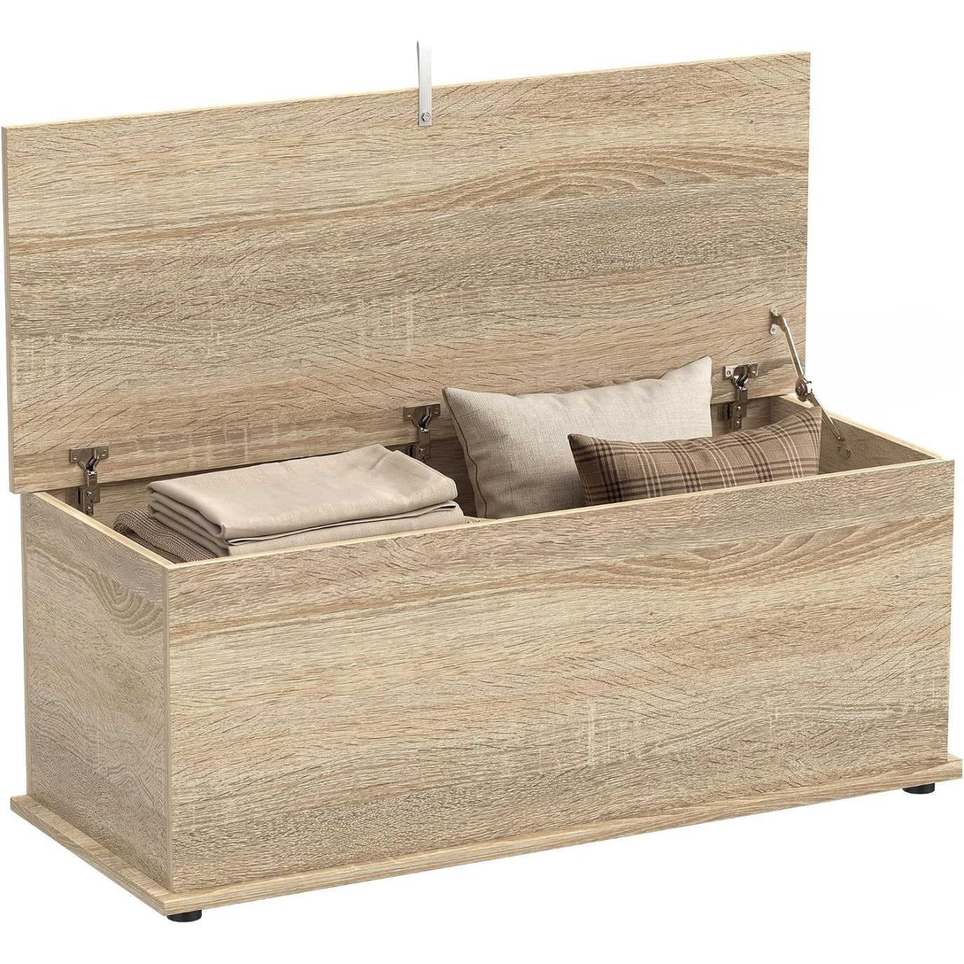 Banc de rangement 100 x 40 x 40 cm avec coffre, couvercle rabattable et charni¨¨res de s¨¦curit¨¦, meuble d'entr¨¦e multifonction finition bois naturel