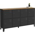 Meuble casier industriel 139 cm avec huit portes metalliques et plateau imitation bois, noir
