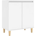 Buffet scandinave blanc avec pieds en bois massif et deux compartiments de rangement