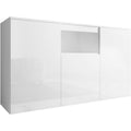Buffet blanc brillant avec trois portes, design contemporain pour salon et salle ¨¤ manger