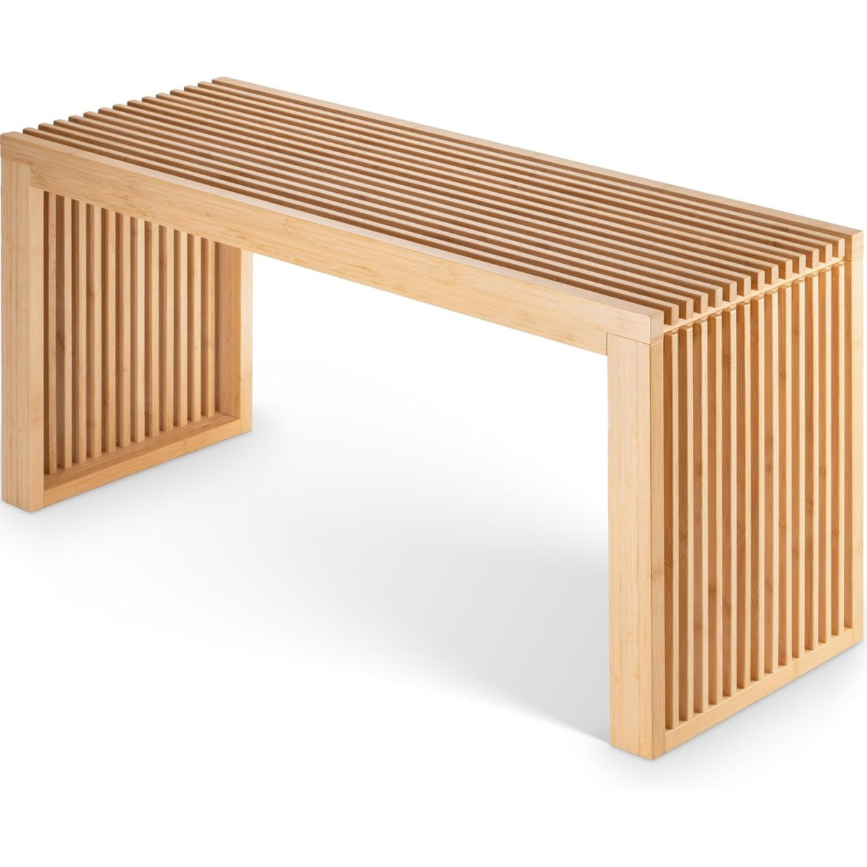 Banc d'entr¨¦e en bambou avec assise en bois, banc multifonction pour couloir, chambre ou salon