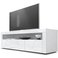 Meuble TV bas avec compartiment ouvert, deux abattants et fa?ade brillante au design contemporain