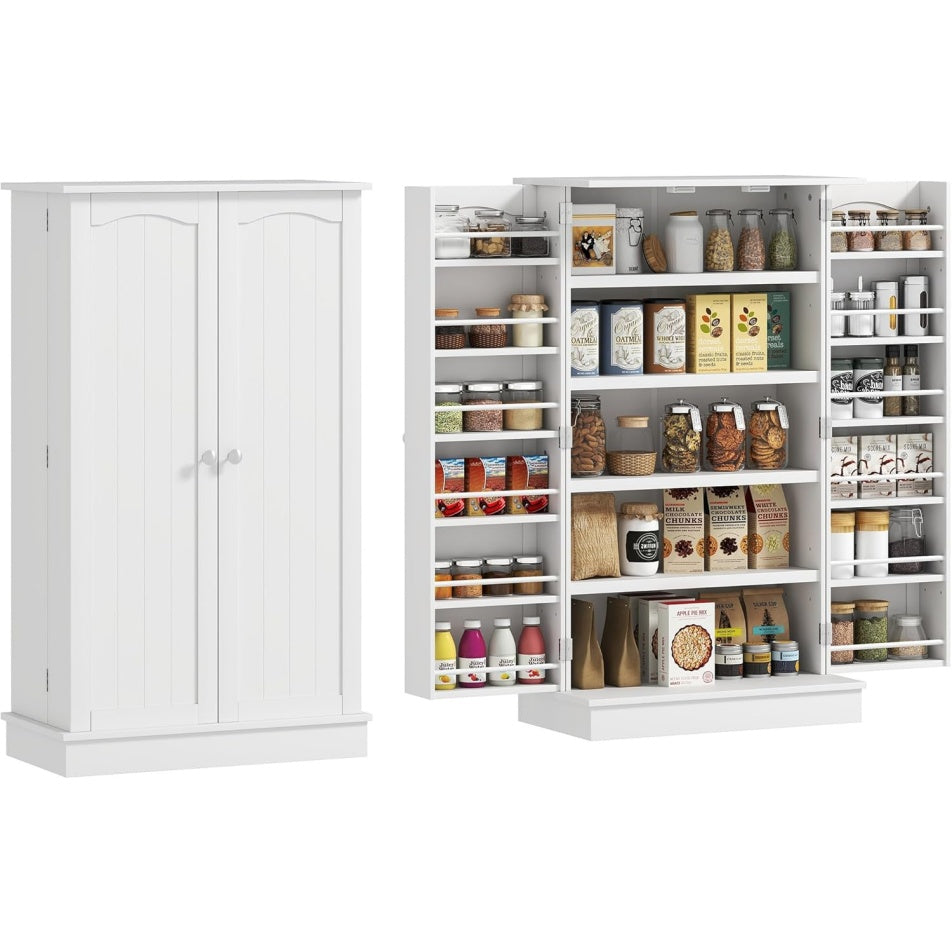 Armoire de cuisine avec placards, tablette ajustable et douze range epices, meuble garde manger 60 x 30 x 104 cm, blanc