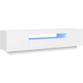 Meuble TV moderne blanc avec ¨¦clairage LED et rangements ferm¨¦s pour ¨¦cran jusqu'¨¤ 70 pouces