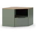 Petit meuble TV vert avec ¨¦tag¨¨res ouvertes, id¨¦al pour salon ou chambre
