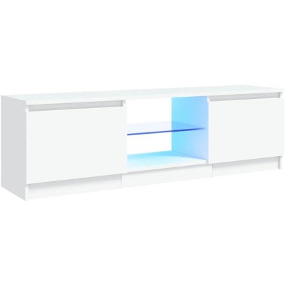 Meuble TV moderne avec eclairage LED integre, meuble de television blanc pour salon