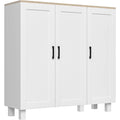 Buffet scandinave blanc avec trois portes et ¨¦tag¨¨res r¨¦glables pour cuisine ou salle ¨¤ manger