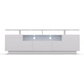 Meuble TV moderne 150 cm avec ¨¦clairage LED multicolore et compartiments de rangement, banc TV blanc pour salon