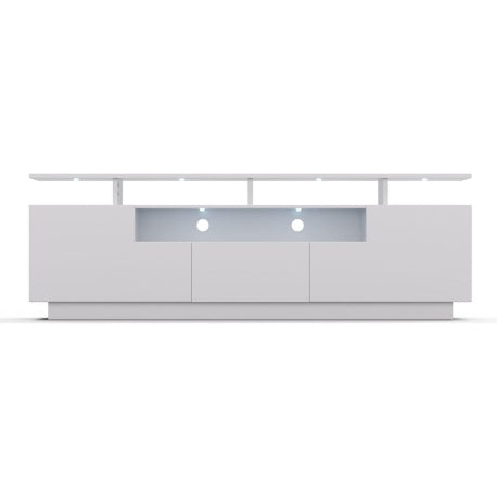 Meuble TV moderne 150 cm avec ¨¦clairage LED multicolore et compartiments de rangement, banc TV blanc pour salon