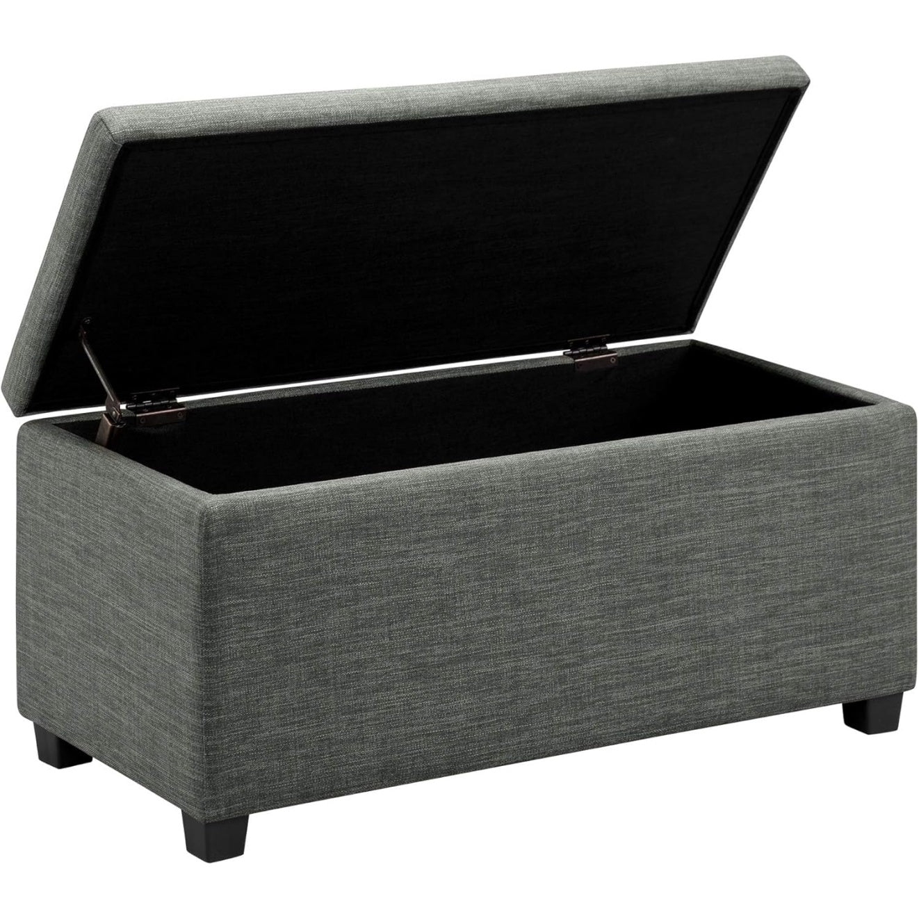 Banc de rangement rembourr¨¦ avec coffre int¨¦gr¨¦, meuble d'entr¨¦e ou chambre, style lin gris fonc¨¦, 91 cm