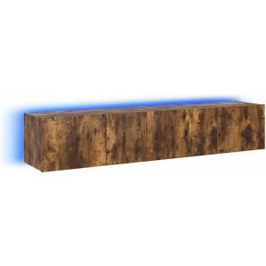 Ensemble de deux meubles TV muraux suspendus avec ¨¦clairage LED, finition ch¨ºne fum¨¦