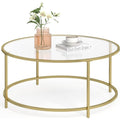 Table basse ronde en verre avec structure m¨¦tallique, meuble de salon moderne finition dor¨¦e