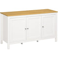 Buffet 120 cm avec trois portes, deux etageres reglables et plateau aspect bois clair, blanc