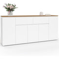 Bahut grande capacite 180 cm avec cinq portes, deux tiroirs et plateau imitation bois