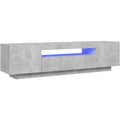 Meuble TV moderne avec eclairage LED integre, finition gris beton