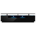 Meuble TV moderne avec ¨¦clairage LED multicolore, grande longueur et espaces de rangement int¨¦gr¨¦s