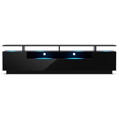 Meuble TV moderne avec ¨¦clairage LED multicolore, grande longueur et espaces de rangement int¨¦gr¨¦s